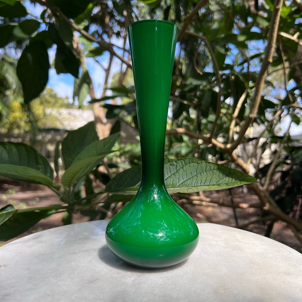 Mid Century Scandinavian Emerald Glass Vase Like New